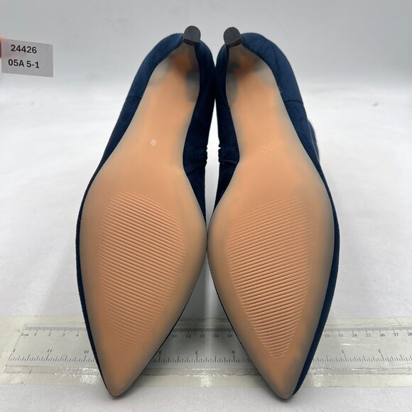 Navy Kitten Heel Ankle Boots Pointed Toe Side Zipper Prom Party Short Bootie - Picture 6 of 7